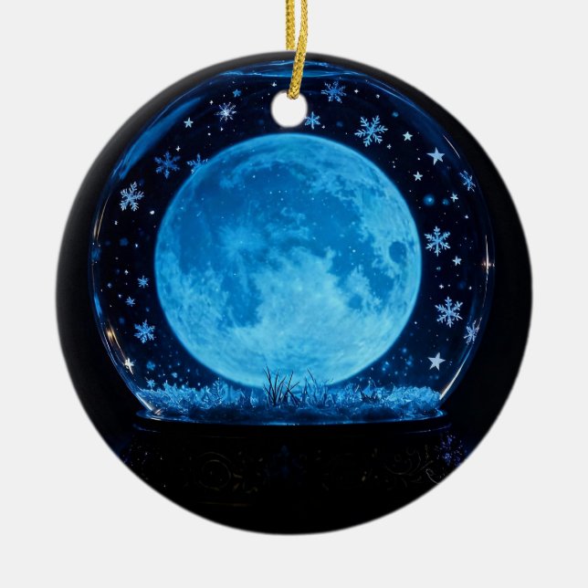 Full Moon Snow Globe Mystical Magical Ceramic Ornament (Front)