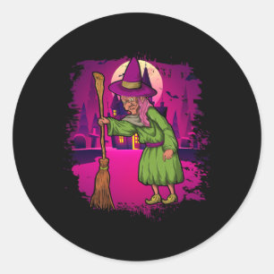 Full Moon Spooky Halloween Costume Scary Broomstic Classic Round Sticker