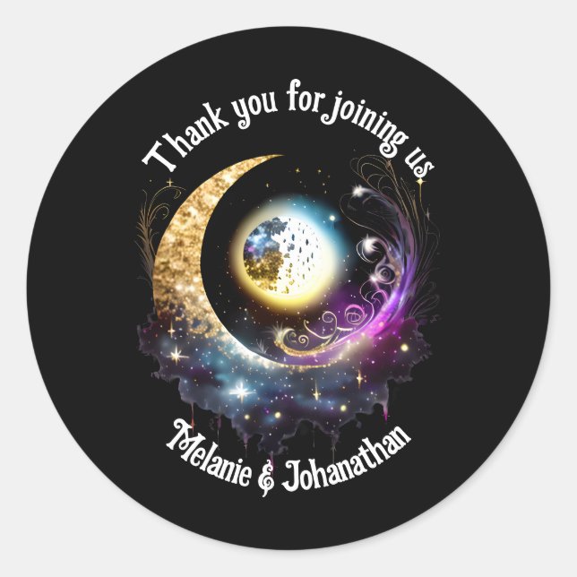 Full moon starry night sky celestial magenta classic round sticker (Front)