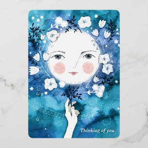 Full Moon Thinking of You Silver Foil Holiday Card