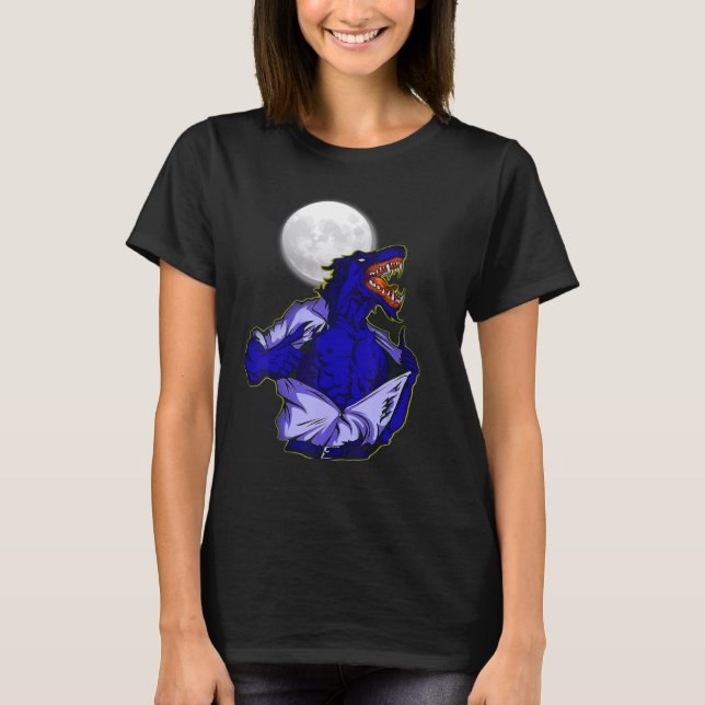 Full moon transforms wild wolf scary jungle world T-Shirt (Front)