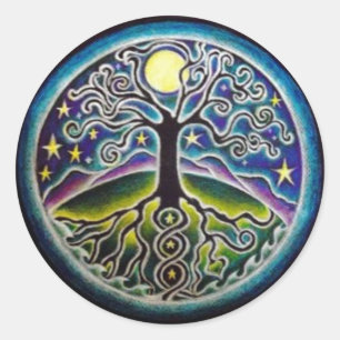 Full Moon Tree of Life Starry Night Mandala Sticke Classic Round Sticker