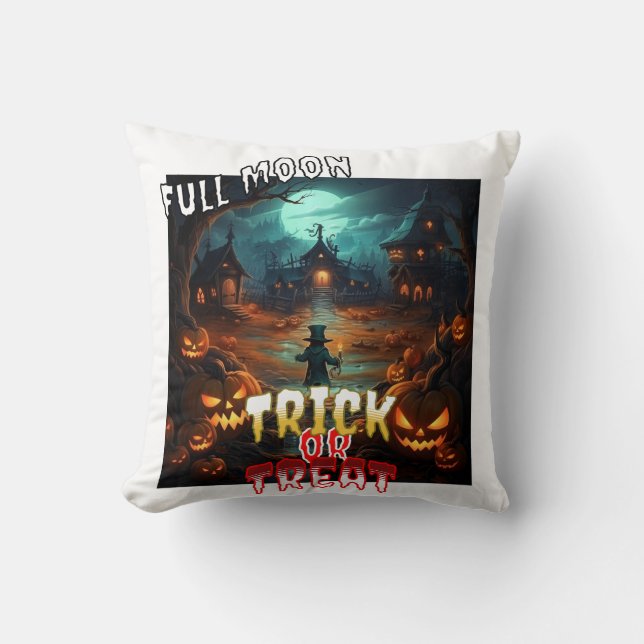 Full Moon Trick or Treat  Throw Pillow (Front)