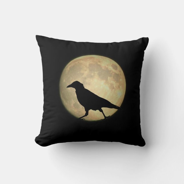 Full Moon Walking Crow Silhouette Throw Pillow (Front)