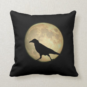 Full Moon Walking Crow Silhouette Throw Pillow