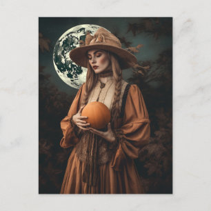 Full Moon Witch With Pumpkin Postcard