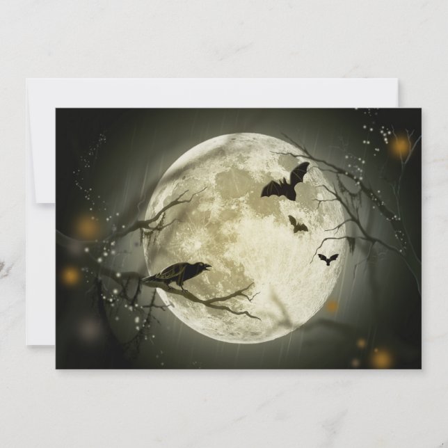 Full Moon with a Crow and Bats Flat Party Card (Front)
