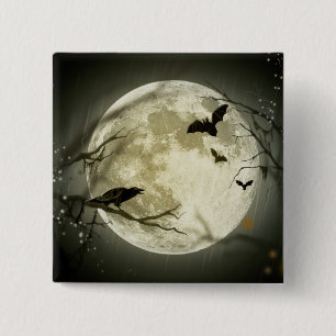 Full Moon with bats and Raven 2 Inch Square Button
