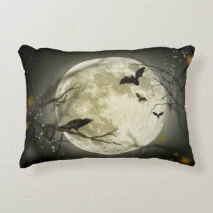 Full Moon with bats and Raven Accent Pillow