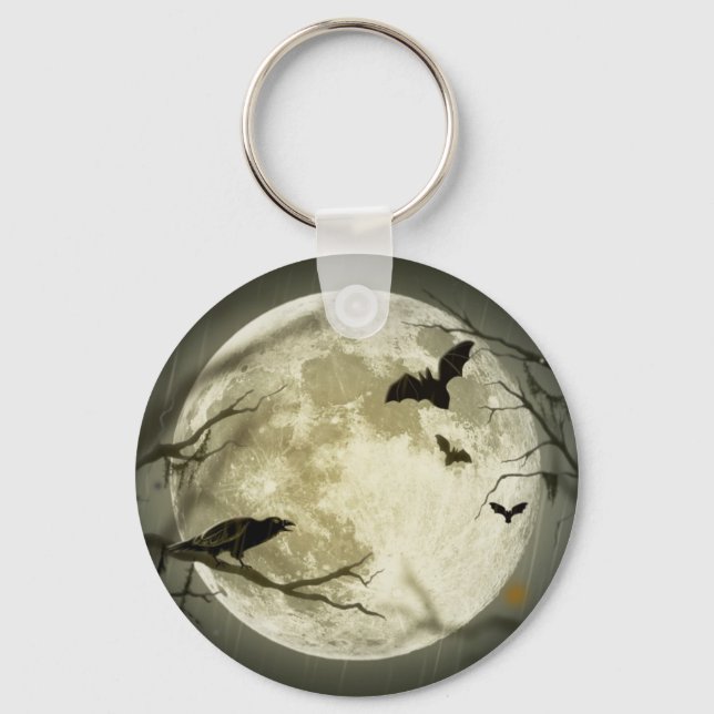 Full Moon with bats and Raven Keychain (Front)
