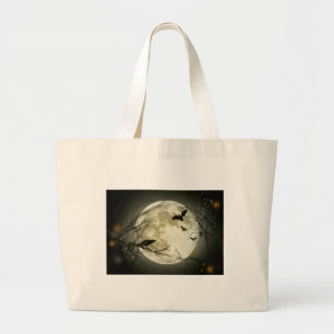 Full Moon with bats and Raven. Large Tote Bag