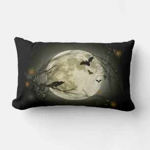 Full Moon with bats and Raven Lumbar Pillow