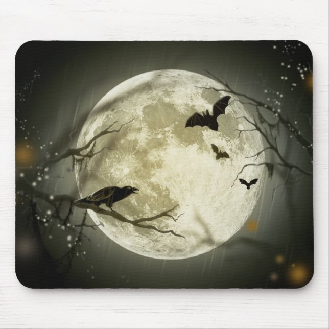 Full Moon with bats and Raven Mouse Pad (Front)