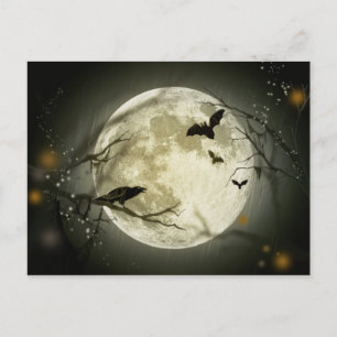 Full Moon with bats and Raven Postcard