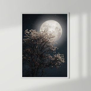 Full Moon with Blossoming Tree Poster