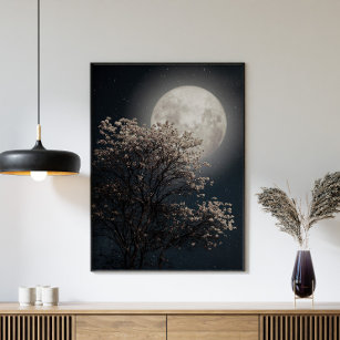 Full Moon with Blossoming Tree Poster