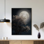 Full Moon with Blossoming Tree Poster<br><div class="desc">The Full Moon with Blossoming Tree Poster beautifully captures the magic of a moonlit night. A luminous full moon shines brightly in the background, casting a gentle glow on a blossoming tree adorned with delicate flowers. The striking contrast between the moon's brilliance and the tree's intricate details creates a serene...</div>