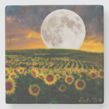 Full Moon with Field of Sunflowers Coaster