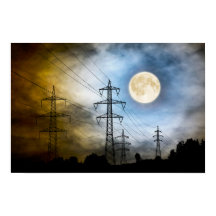 Full Moon with Power Towers and Lines