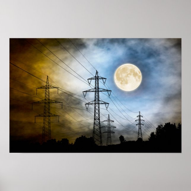 Full Moon with Power Towers and Lines Poster (Front)