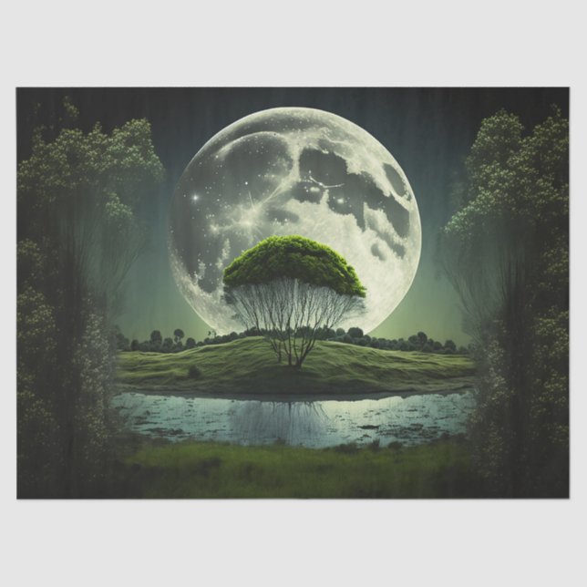 Full Moon with Tree and River Decoupage Tissue Paper (Front)