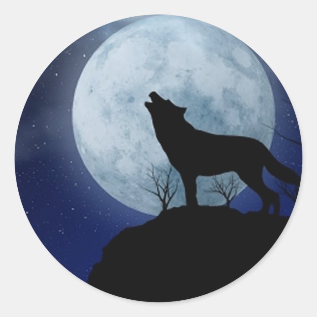 Full Moon Wolf Classic Round Sticker (Front)