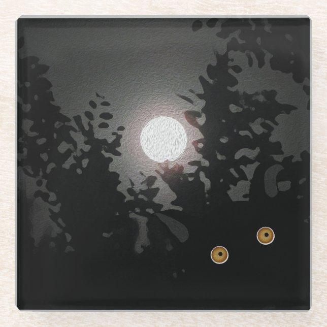 Full Moon Wolf Glass Coaster (Front)