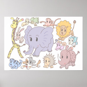 Full of energy! Twelve cheerful animals. Poster
