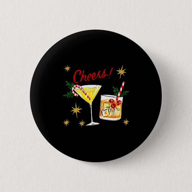 Full Of Holiday Srit Cheers Martini Christmas Drin 2 Inch Round Button (Front)