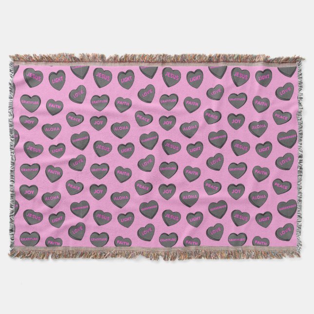 Full of Love Hearts Pattern black pink Throw Blanket (Front)
