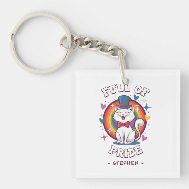 Full of Pride | LGBTQ Cat Pride Keychain (Front)