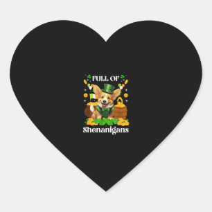 Full Of Shenanigans Corgi St Patrick's Day Dog T-S Heart Sticker
