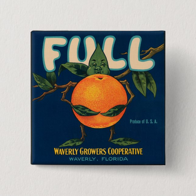 Full - Orange Crate Label 2 Inch Square Button (Front)