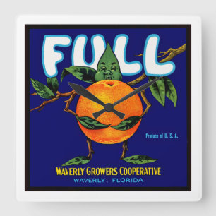 Full - Orange Crate Label Square Wall Clock