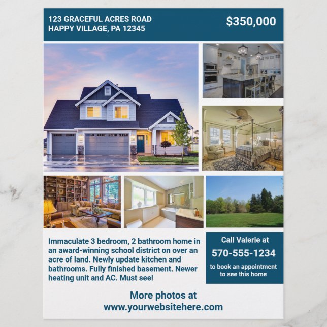 Full Page 2 Sided House For Sale Flyer with Photos (Front)