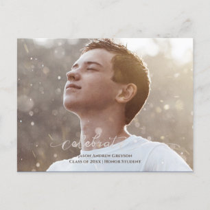 Full page photo silver type graduation invitation postcard