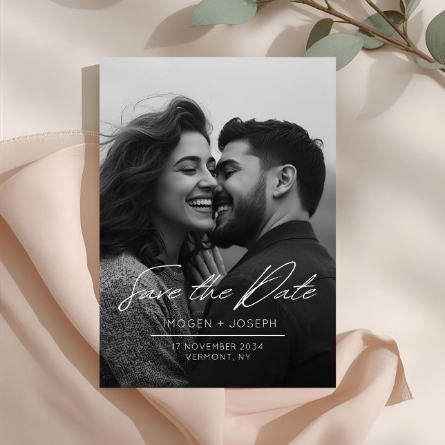 Full Photo Chic Flat Wedding Save The Date Card (Créateur téléchargé)