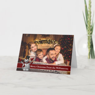 Full Photo Christmas Snowman With Red Text Band Holiday Card
