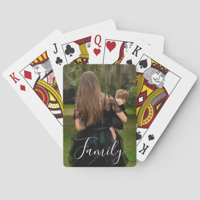Full Photo Custom Script Family Text Playing Cards (Back)