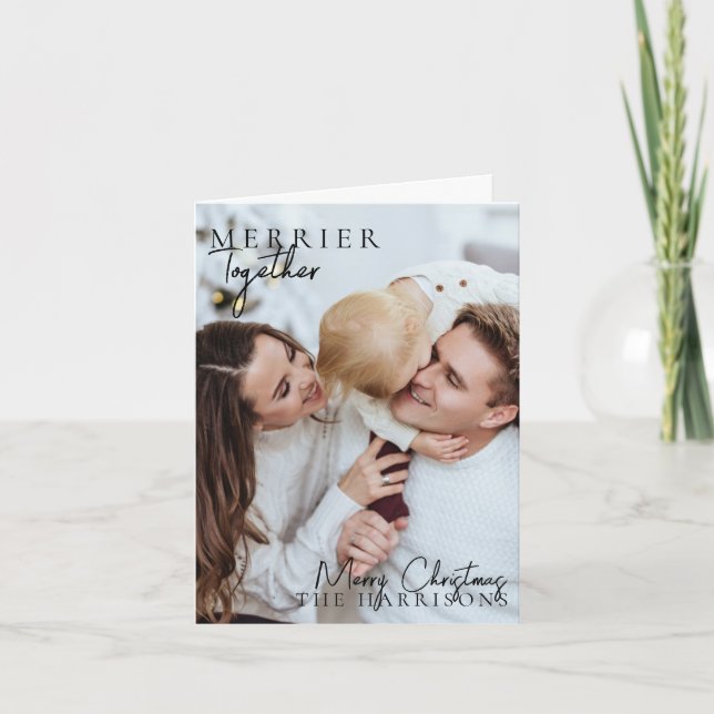 Full Photo Family Christmas Modern Typography Holiday Card (Front)