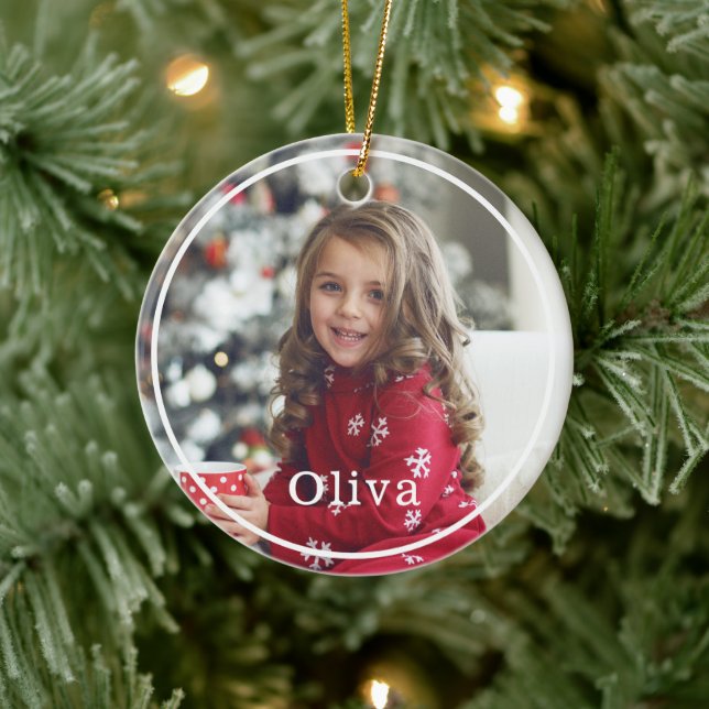 Full Photo Minimal & Modern Two Photo Layout Ceramic Ornament (Tree)