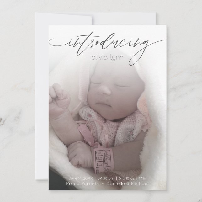 Full Photo Modern Faire-part de naissance rose (Devant)