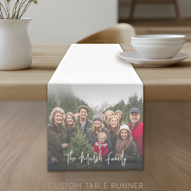 Full Photo on each End with Family Name Short Table Runner (Custom Photo Table Runner)