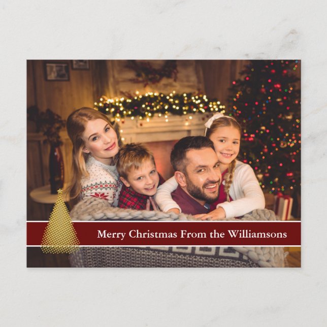 Full Photo Postcard Gold Christmas Tree Your Text (Front)