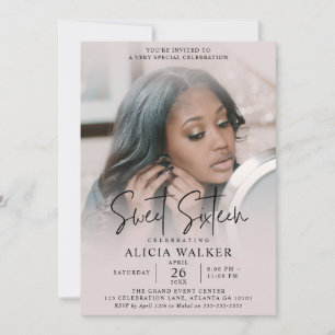 Full Photo Sweet 16 Invitation Blush Script