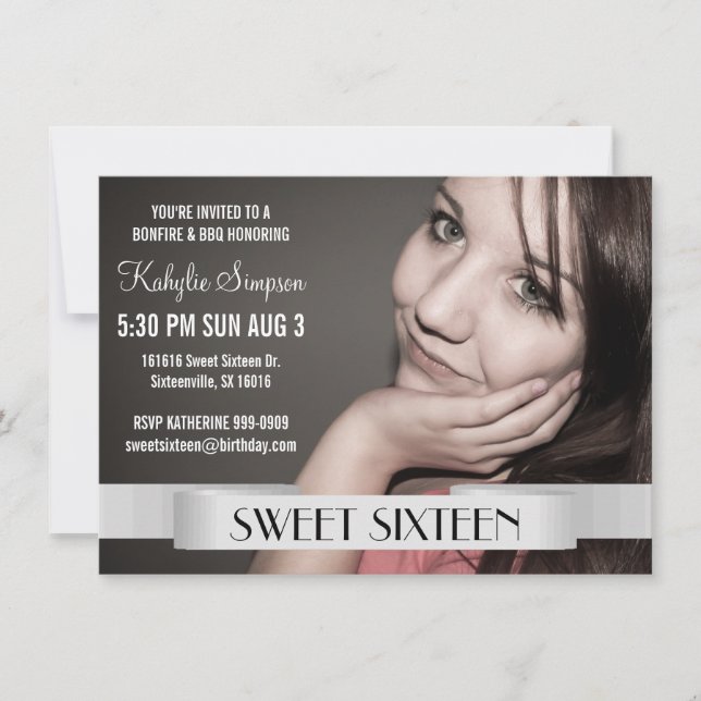 Full Photo Sweet Sixteen Birthday Party Invitation (Front)