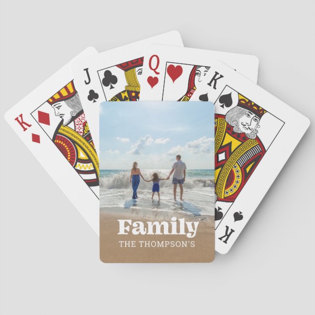 Full Photo - Vertical Custom Family Text Modern  Playing Cards (Back)