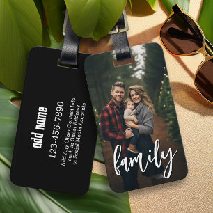 Full Photo - Vertical Custom Script Family Text Luggage Tag