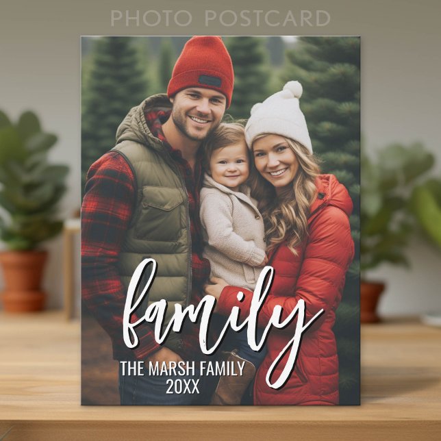 Full Photo - Vertical Custom Script Family Text Postcard (Custom Photo Postcard)
