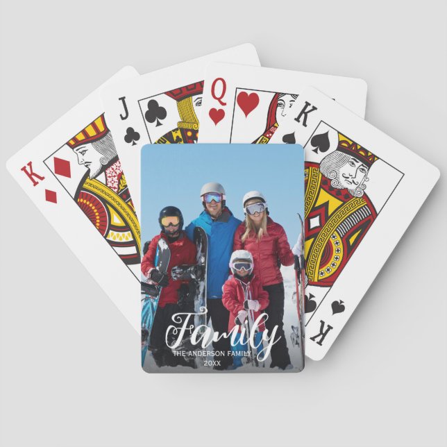 Full Photo Vertical Custom White Script Family  Playing Cards (Back)